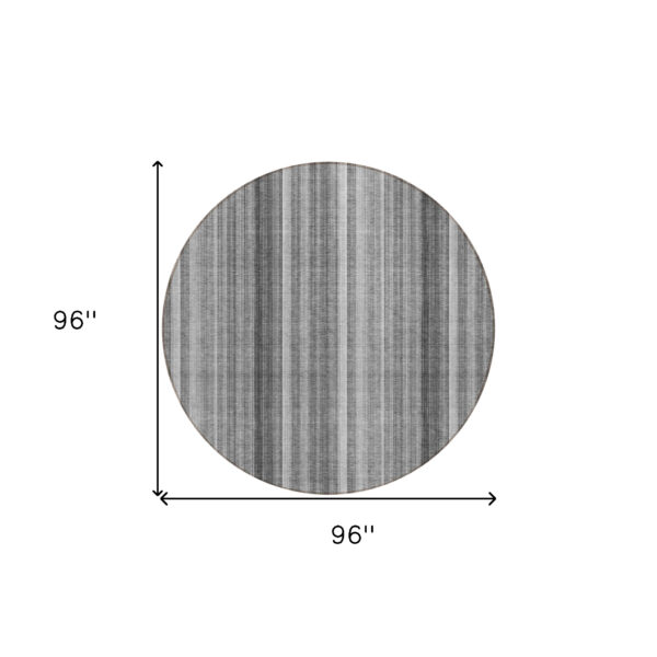 8' Round Gray Round Striped Washable Non Skid Indoor Outdoor Area Rug