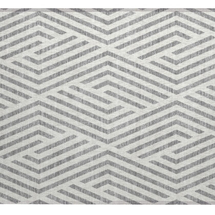 2' X 3' Gray and Ivory Geometric Washable Non Skid Indoor Outdoor Area Rug