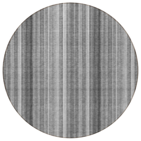 8' Round Gray Round Striped Washable Non Skid Indoor Outdoor Area Rug