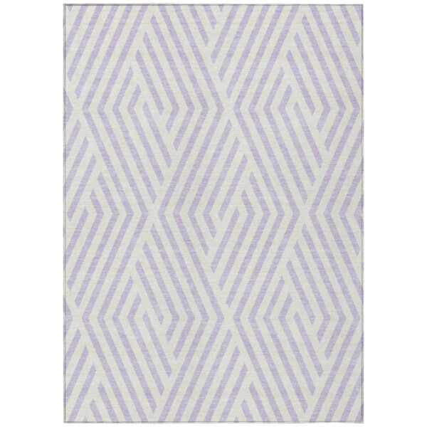 10' X 14' Lavender and Ivory Geometric Washable Non Skid Indoor Outdoor Area Rug