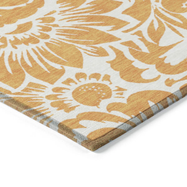 2' X 3' Orange and White Floral Washable Non Skid Indoor Outdoor Area Rug