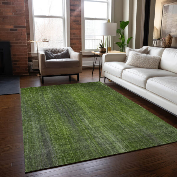 10' X 14' Green Striped Washable Non Skid Indoor Outdoor Area Rug