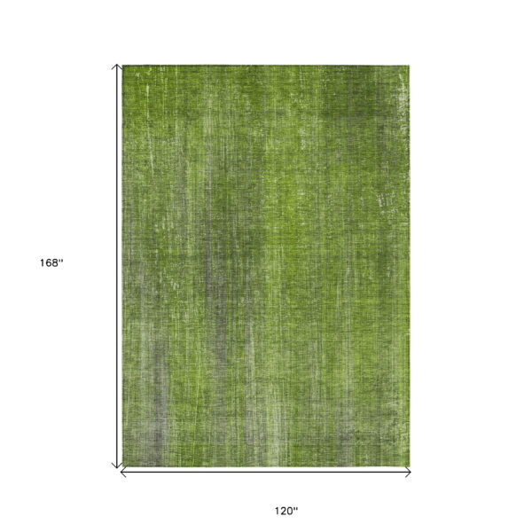 10' X 14' Green Striped Washable Non Skid Indoor Outdoor Area Rug