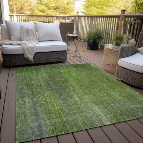 10' X 14' Green Striped Washable Non Skid Indoor Outdoor Area Rug