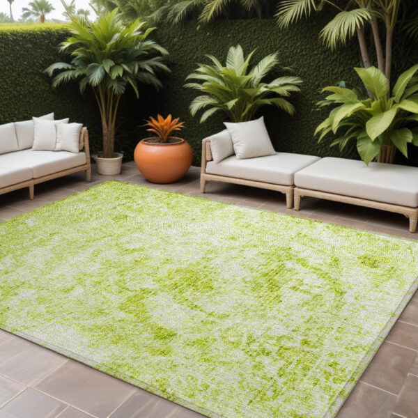 10' X 14' Lime Green Abstract Washable Non Skid Indoor Outdoor Area Rug