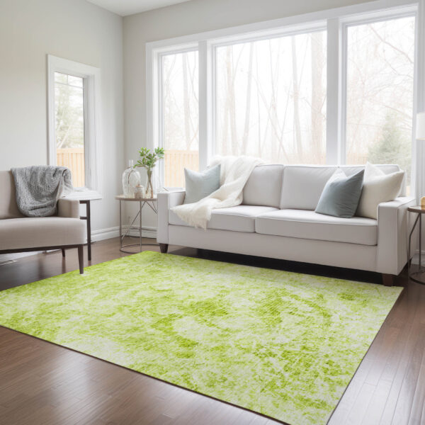10' X 14' Lime Green Abstract Washable Non Skid Indoor Outdoor Area Rug