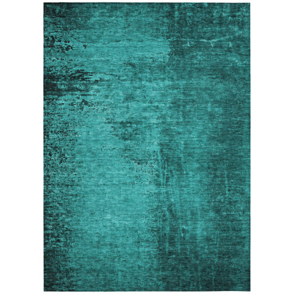 9' X 12' Teal Abstract Washable Non Skid Indoor Outdoor Area Rug