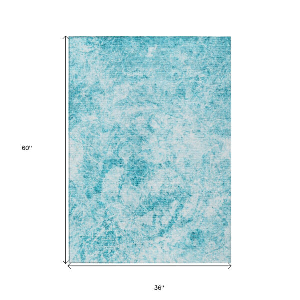 3' X 5' Teal Abstract Washable Non Skid Indoor Outdoor Area Rug