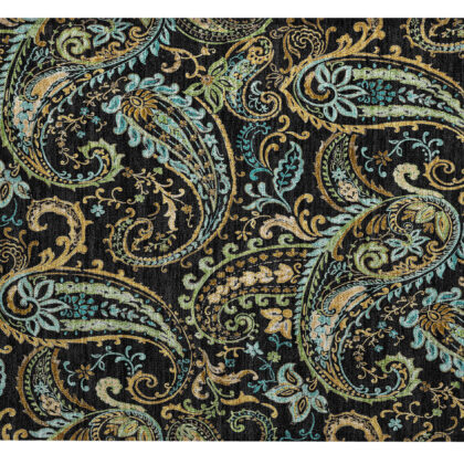 2' X 3' Black and Gold Paisley Washable Indoor Outdoor Area Rug