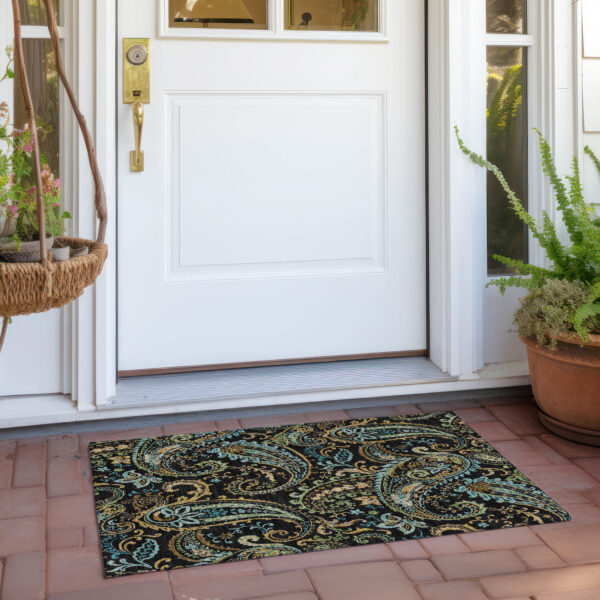 2' X 3' Black and Gold Paisley Washable Indoor Outdoor Area Rug