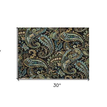 2' X 3' Black and Gold Paisley Washable Indoor Outdoor Area Rug