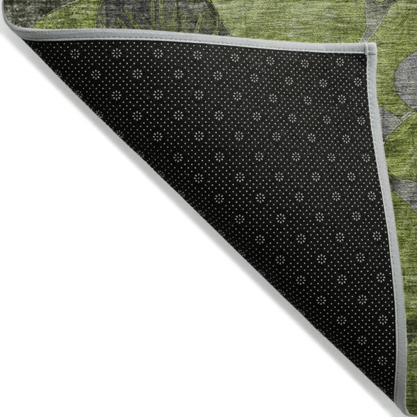 8' X 8' Fern Green and Gray Round Abstract Washable Indoor Outdoor Area Rug