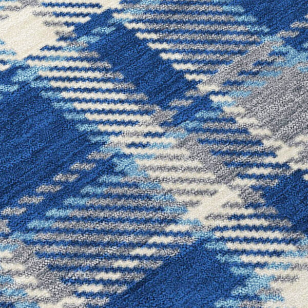 2' X 3' Navy and Ivory Plaid Washable Non Skid Indoor Outdoor Area Rug
