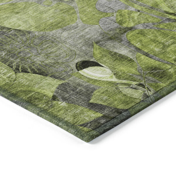 8' X 8' Fern Green and Gray Round Abstract Washable Indoor Outdoor Area Rug