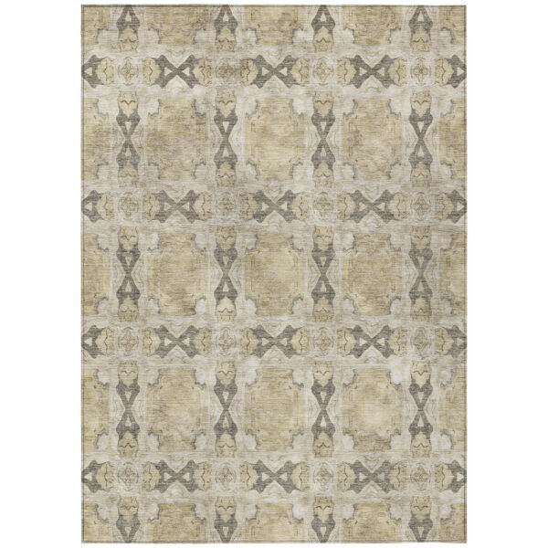 5' X 8' Beige and Gray Floral Medallion Washable Non Skid Indoor Outdoor Area Rug