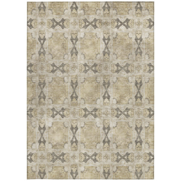 5' X 8' Beige and Gray Floral Medallion Washable Non Skid Indoor Outdoor Area Rug