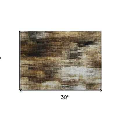 2' X 3' Chocolate Abstract Washable Non Skid Indoor Outdoor Area Rug