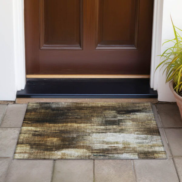 2' X 3' Chocolate Abstract Washable Non Skid Indoor Outdoor Area Rug