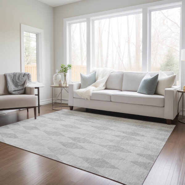 5' X 8' Gray Geometric Washable Non Skid Indoor Outdoor Area Rug