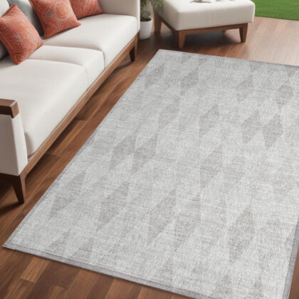 5' X 8' Gray Geometric Washable Non Skid Indoor Outdoor Area Rug