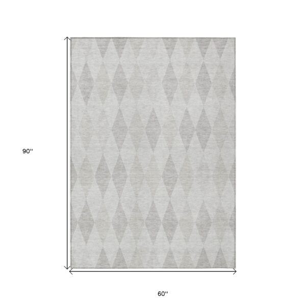 5' X 8' Gray Geometric Washable Non Skid Indoor Outdoor Area Rug