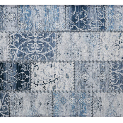 2' X 3' Denim Blue Patchwork Washable Non Skid Indoor Outdoor Area Rug