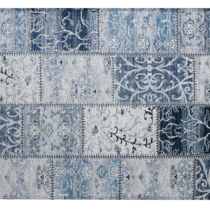 2' X 3' Denim Blue Patchwork Washable Non Skid Indoor Outdoor Area Rug