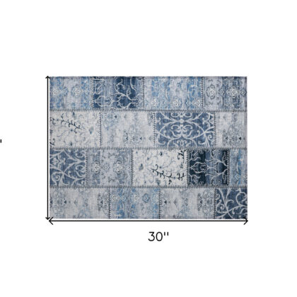 2' X 3' Denim Blue Patchwork Washable Non Skid Indoor Outdoor Area Rug