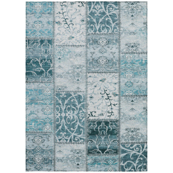 8' X 10' Teal Patchwork Washable Non Skid Indoor Outdoor Area Rug