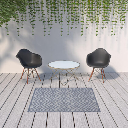 4' X 6' Denim Blue Argyle Indoor Outdoor Area Rug
