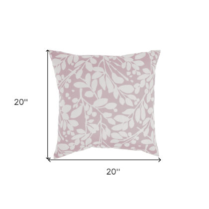 20" Pink and White Botanical Indoor Outdoor Throw Pillow