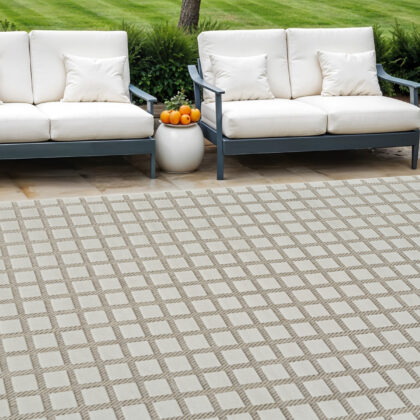 6' X 9' Cream and Beige Geometric Distressed Indoor Outdoor Area Rug