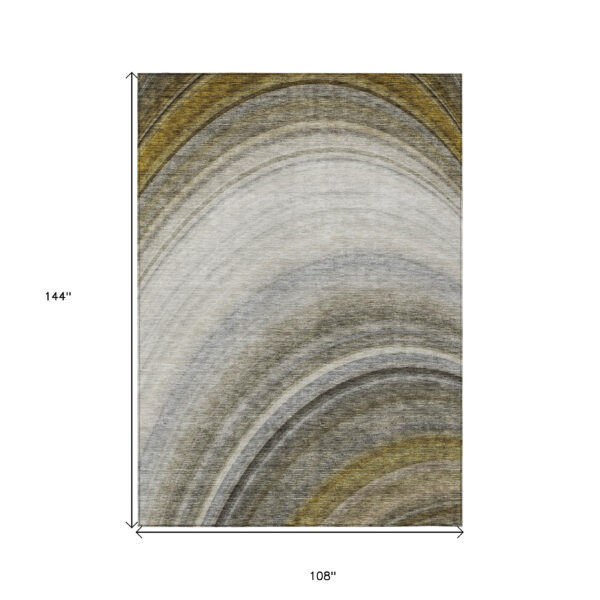 9' X 12' Taupe Gray And Ivory Abstract Washable Indoor Outdoor Area Rug