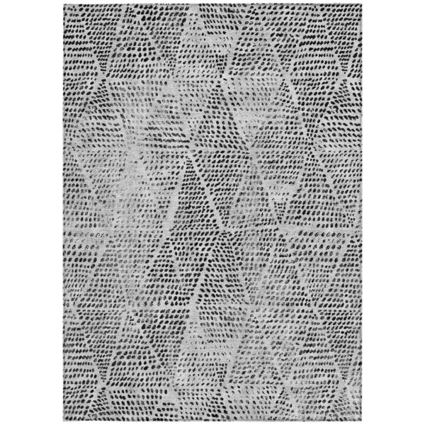 10' X 14' Pewter Charcoal And Ivory Geometric Washable Indoor Outdoor Area Rug