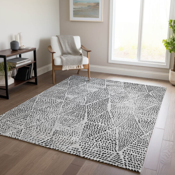 10' X 14' Pewter Charcoal And Ivory Geometric Washable Indoor Outdoor Area Rug