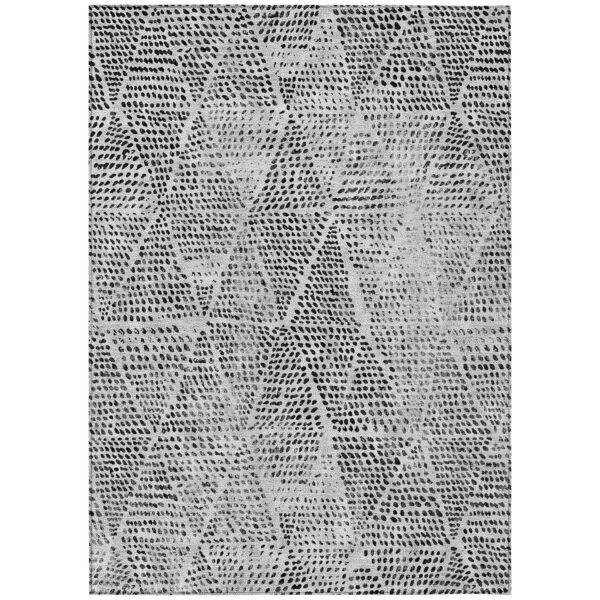 10' X 14' Pewter Charcoal And Ivory Geometric Washable Indoor Outdoor Area Rug