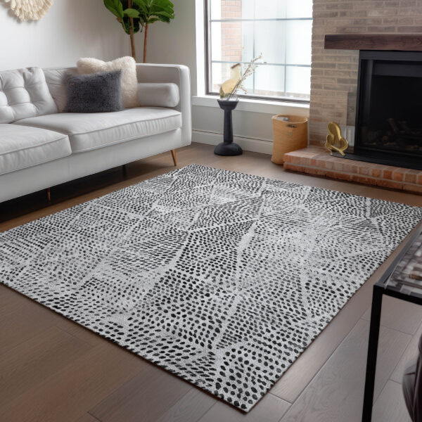 10' X 14' Pewter Charcoal And Ivory Geometric Washable Indoor Outdoor Area Rug