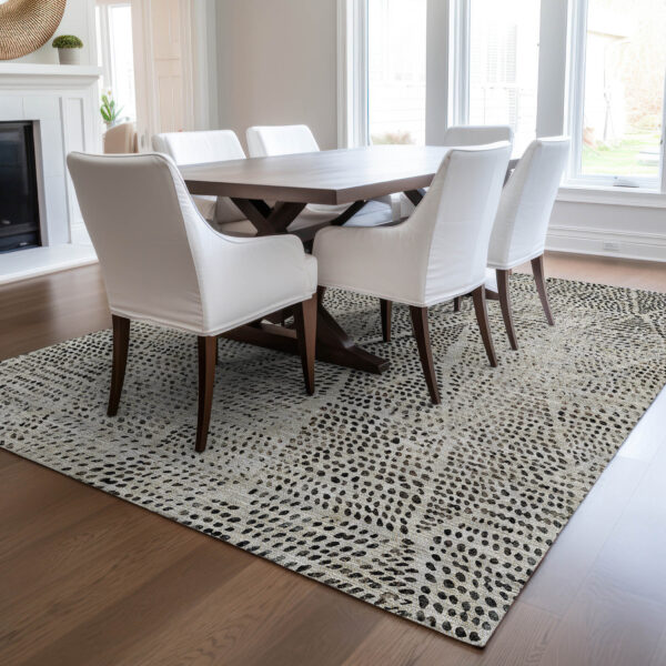 9' X 12' Gray Beige And Black Geometric Washable Indoor Outdoor Area Rug