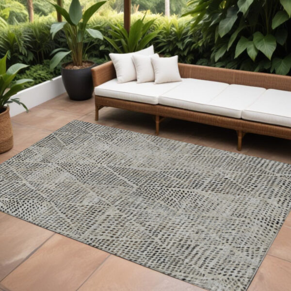 9' X 12' Gray Beige And Black Geometric Washable Indoor Outdoor Area Rug