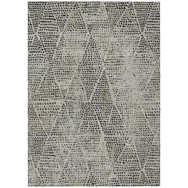 9' X 12' Gray Beige And Black Geometric Washable Indoor Outdoor Area Rug