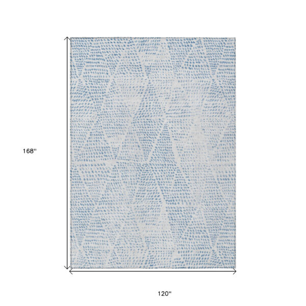 10' X 14' Denim Blue Ivory And Gray Geometric Washable Indoor Outdoor Area Rug