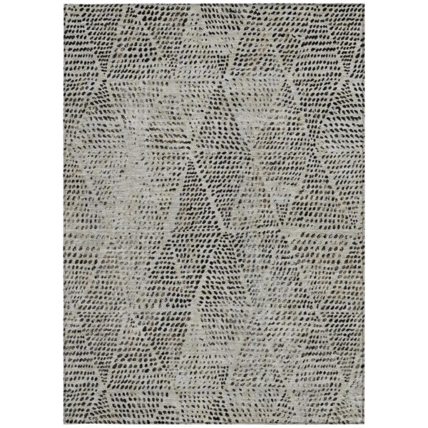 9' X 12' Gray Beige And Black Geometric Washable Indoor Outdoor Area Rug