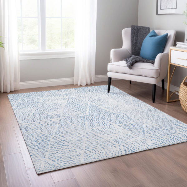 10' X 14' Denim Blue Ivory And Gray Geometric Washable Indoor Outdoor Area Rug