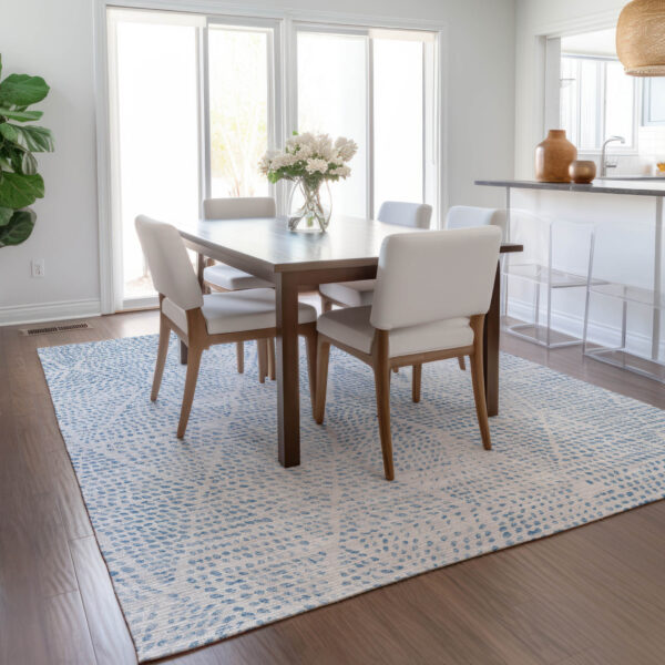10' X 14' Denim Blue Ivory And Gray Geometric Washable Indoor Outdoor Area Rug