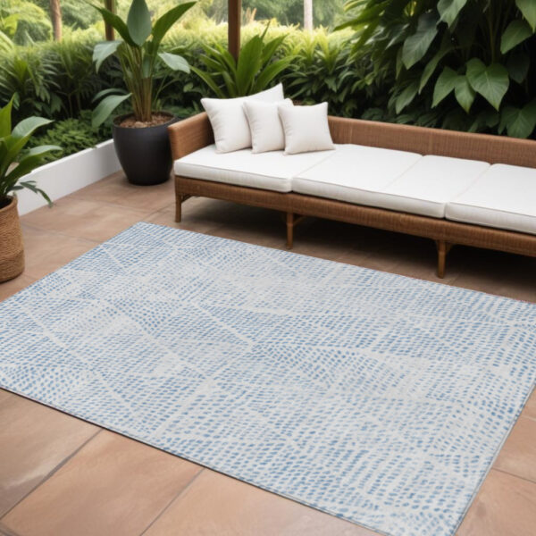 10' X 14' Denim Blue Ivory And Gray Geometric Washable Indoor Outdoor Area Rug