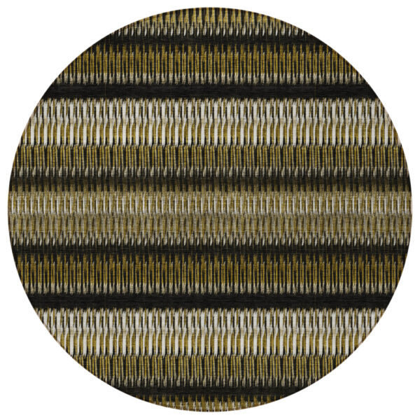 8' Brown Ivory And Black Round Striped Washable Indoor Outdoor Area Rug
