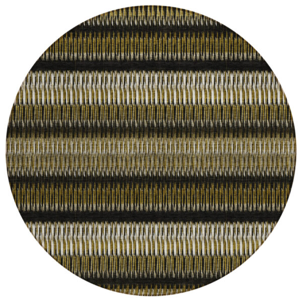 8' Brown Ivory And Black Round Striped Washable Indoor Outdoor Area Rug