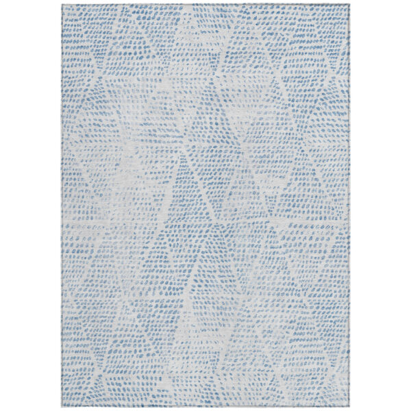 10' X 14' Denim Blue Ivory And Gray Geometric Washable Indoor Outdoor Area Rug