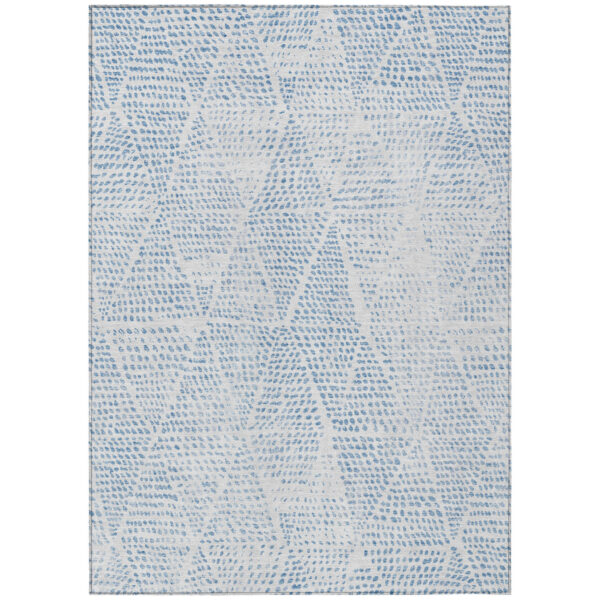 10' X 14' Denim Blue Ivory And Gray Geometric Washable Indoor Outdoor Area Rug