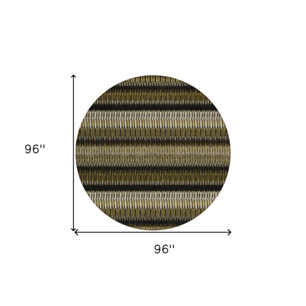 8' Brown Ivory And Black Round Striped Washable Indoor Outdoor Area Rug